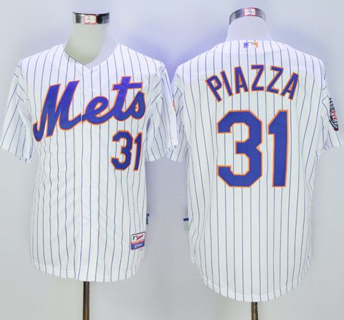 Mets #31 Mike Piazza White(Blue Strip) 2016 Hall Of Fame Patch Stitched MLB Jersey - Click Image to Close